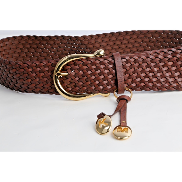 Michael Kors Belt Brown Braided Leather Gold Buckle Weave Boho Size L - Picture 4 of 16